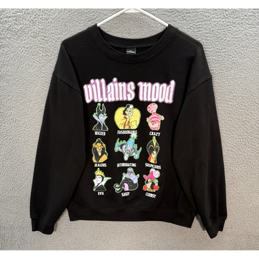Disney Villains Sweatshirt Womens Large 11-13 Black Crewneck Pullover Sweater